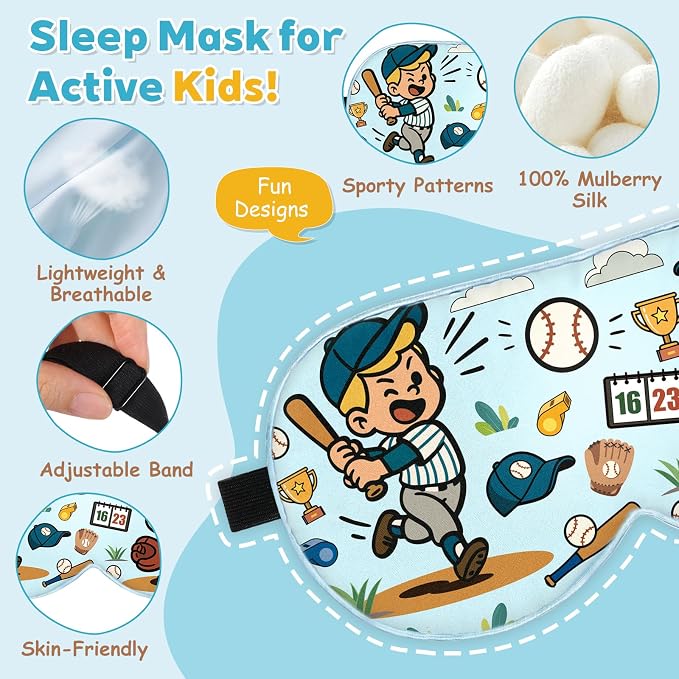 Kids Silk Sleep Mask – 100% Mulberry Silk Eye Cover, Kid Eye Mask - Image 2