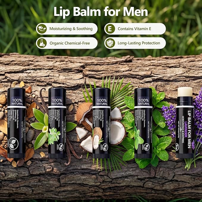 10 Pack Lip Balm for Men, Hydrating Natural Chapstick Bulk Vitamin E and Beeswax - Image 5