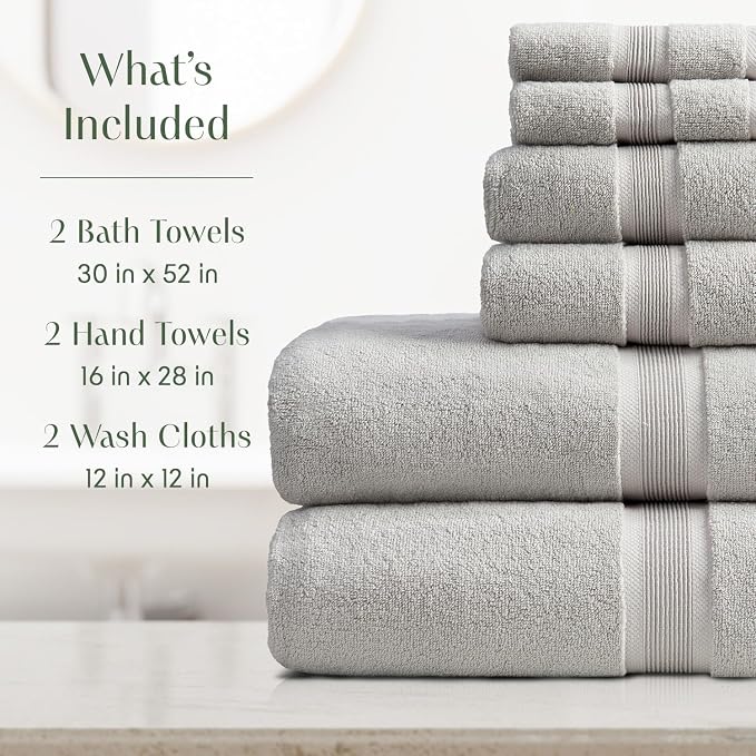 Springtree Home Luxury Bamboo Rayon Bath Towel Set 6 Piece Set | 35% Bamboo - Image 2