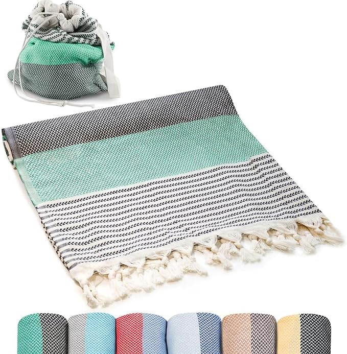 ATANI Turkish Beach Towel, Converts to a Bag, Oversized 100% Cotton Bath Towels by ATANI