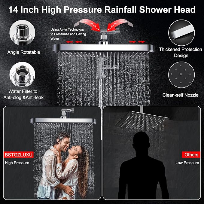 Tandem Shower Head with Filters-14'' Rainfall ShowerHead, Filtered Power Wash - Image 3