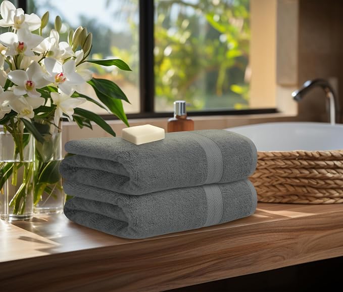 Avalon Towels Grey Bath Towels Set of 4 pcs, 100% Cotton Towel Absorbent and - Image 3