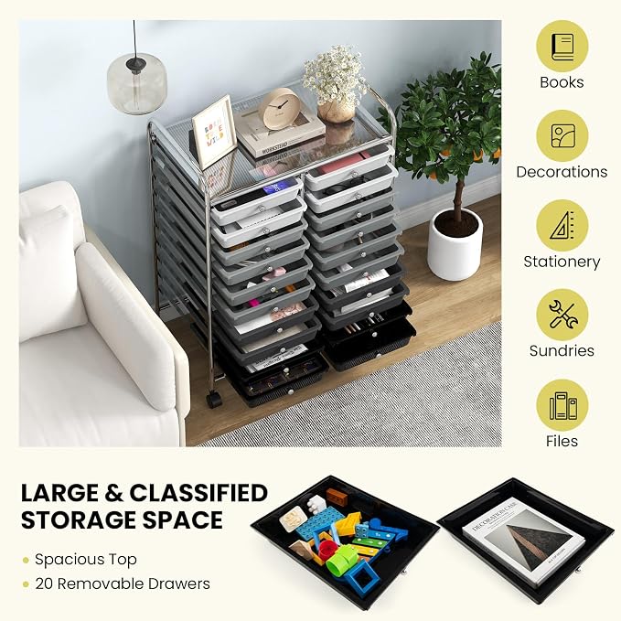 Giantex 20 Drawers Rolling Cart, Mobile Storage Drawer Cart, Classroom - Image 7