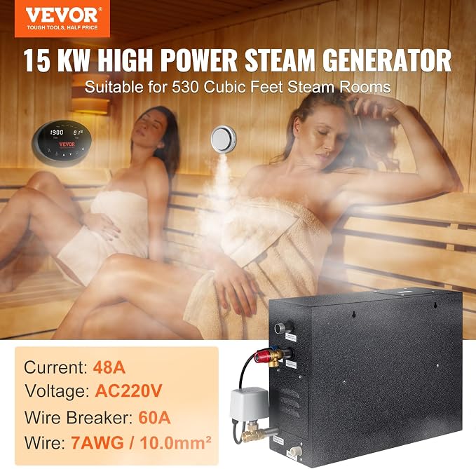 VEVOR Steam Shower Generator, 15 kW, Segmented Heating Temperature - Image 2