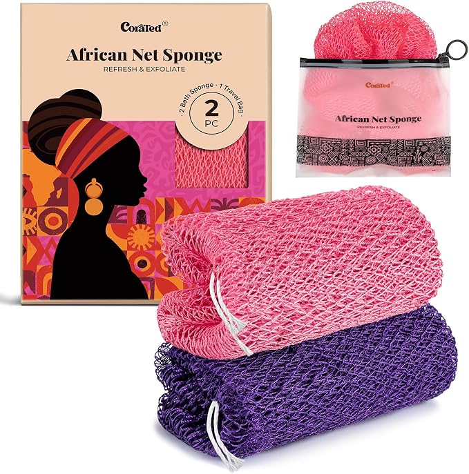 CORATED African Net Sponge Authentic, Shower Loofah Exfoliating Bath Sponge by CORATED