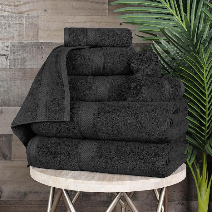 Superior Egyptian Cotton 8-Piece Solid Towel Set, Washcloths 13” x 13” by SUPERIOR