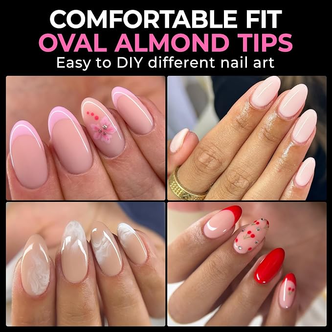 UNA GELLA Medium Oval Fake Nails Pre-shape 216pcs Round Gel Nail Tips Press on - Image 2