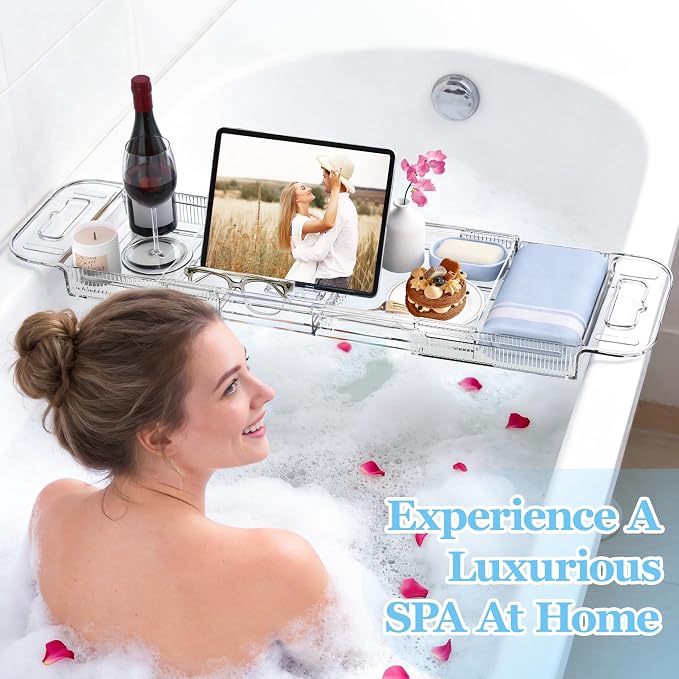Expandable Bathtub Tray Caddy, AZ. MIFENO Clear Acrylic Bath Tray - Image 5