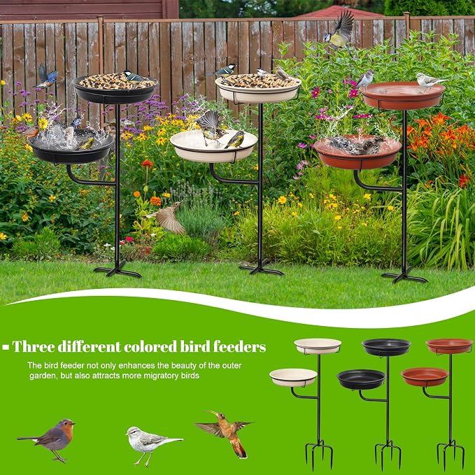 Freestanding Birdbaths Bowl Outdoor, Standing Garden Bird Bath Bird Feeder & - Image 7