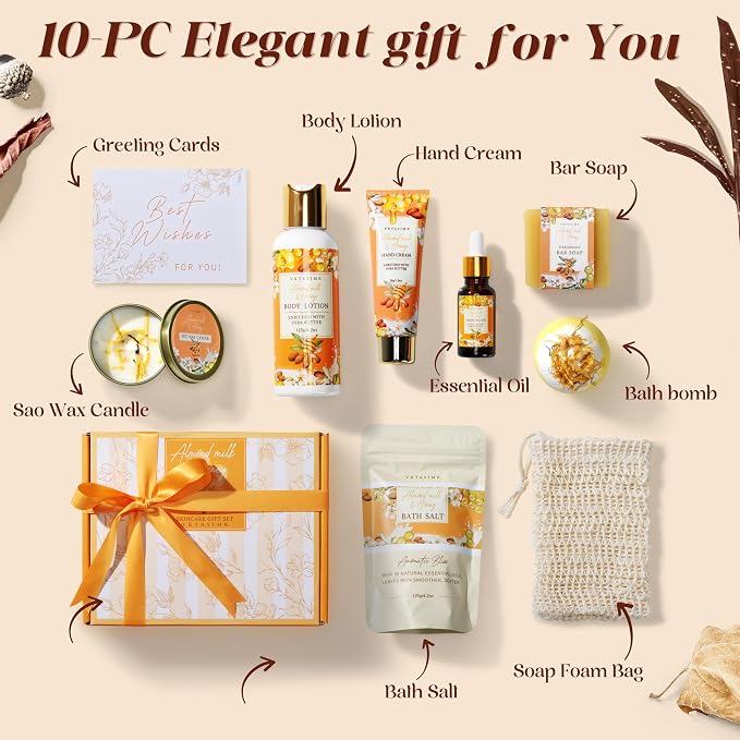 Birthday Gifts for Women, Almond Milk & Honey Relaxing Spa Gift Baskets for - Image 2
