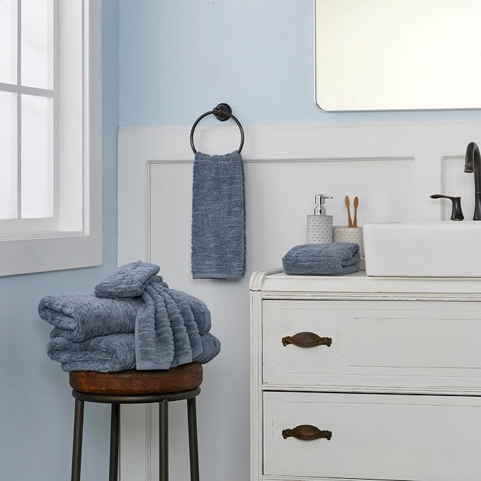 SKL Home CloudSoft Cotton Luxury 4 Pc Bath Towel Set, Smoke Blue - Image 4