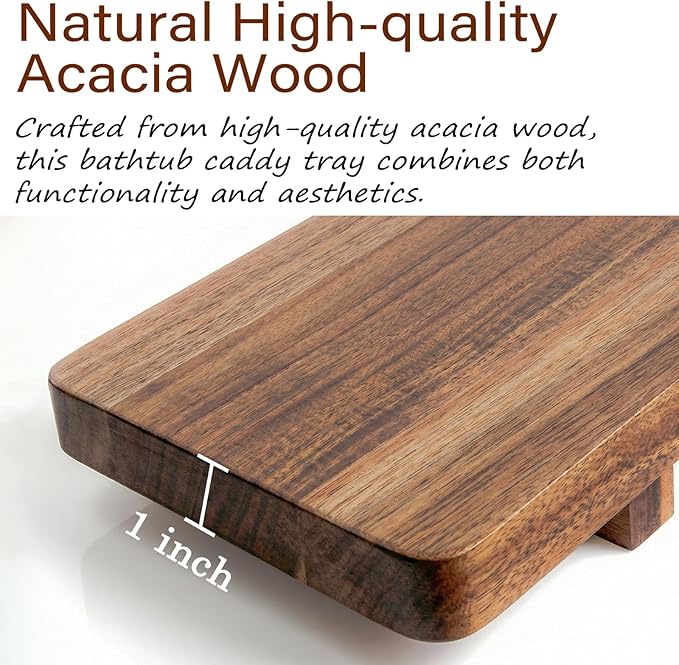 Premium Acacia Wood Bathtub Tray Caddy - Image 4