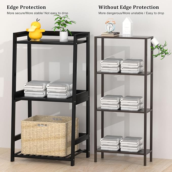 POXAKA 3 Tier Bamboo Bathroom Shelves, Ladder Shelf - Image 4