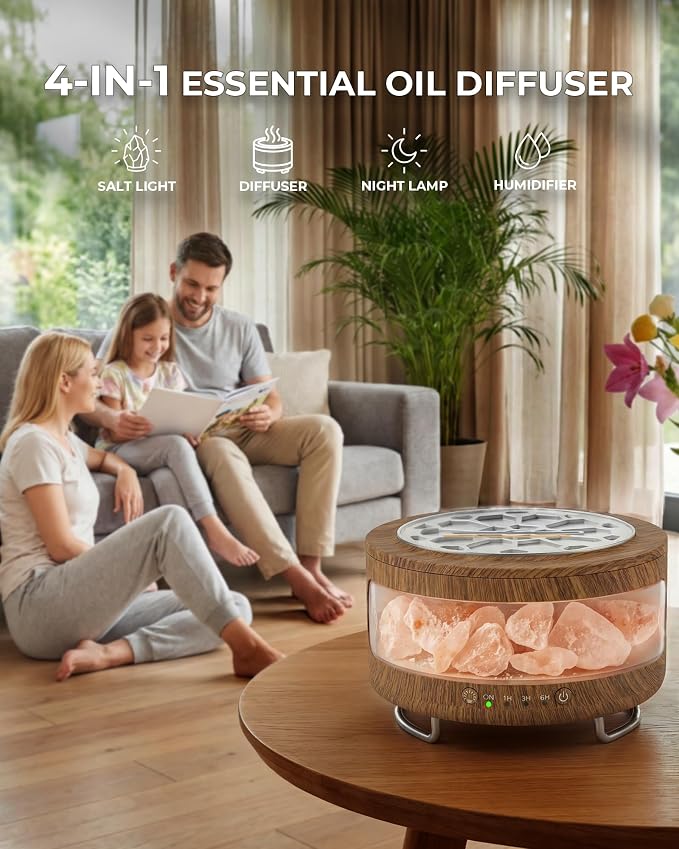 Essential Oil Diffuser with Himalayan Salt Lamp, 350ml Ultrasonic Aromatherapy - Image 3