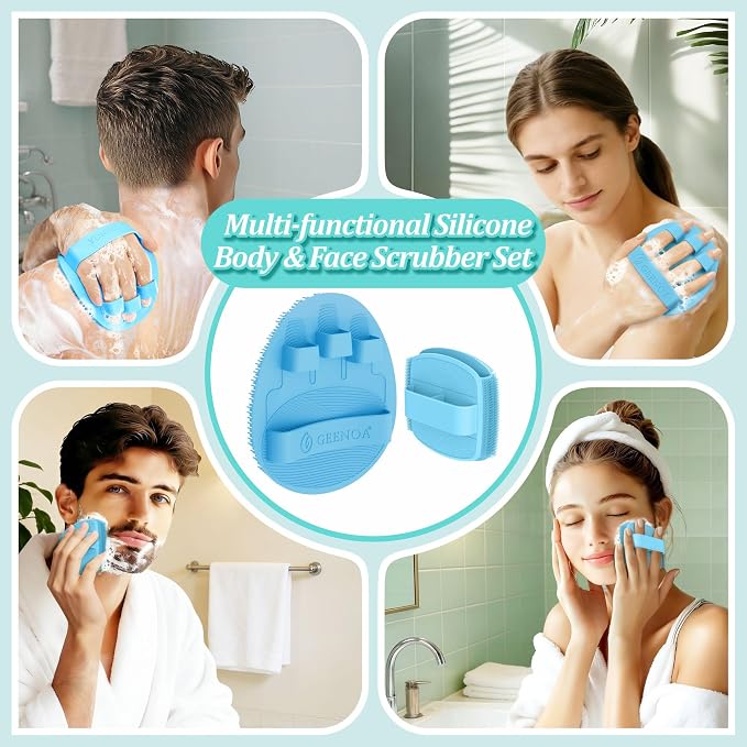 Silicone Bath Glove & Face Scrubber Set 2PCS, 360° Anti-Slip & Hand-fit Body - Image 7