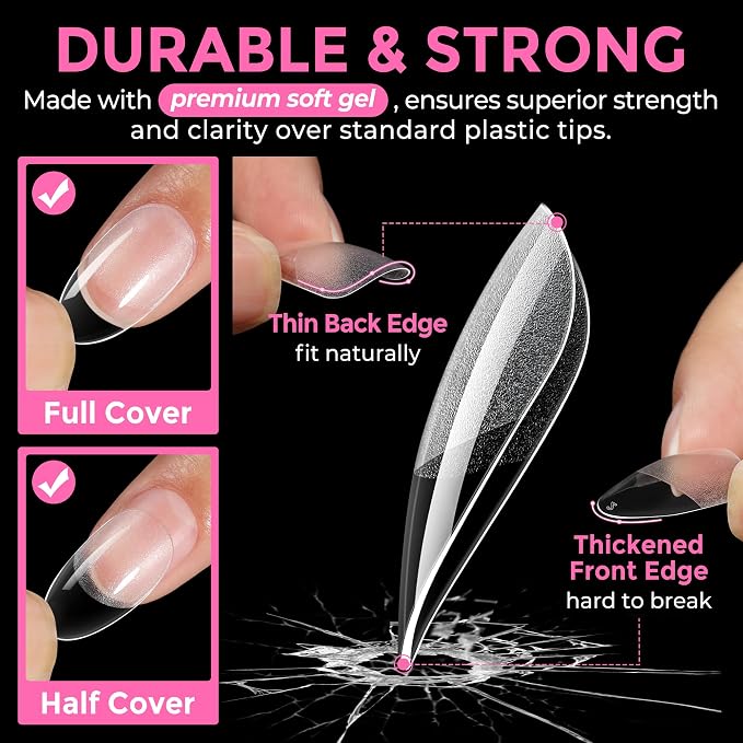 UNA GELLA Medium Oval Fake Nails Pre-shape 216pcs Round Gel Nail Tips Press on - Image 5