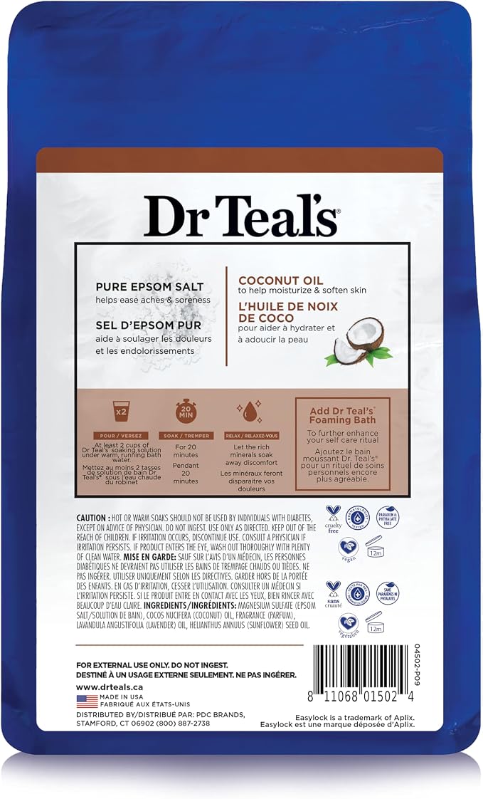 Dr Teal's Salt Soak with Pure Epsom Salt, Nourish & Protect with Coconut Oil - Image 2