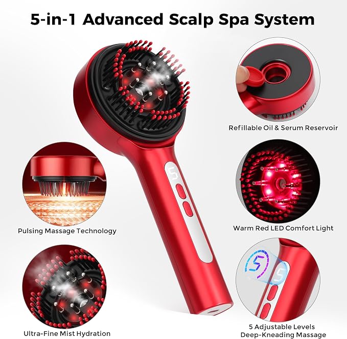 Electric Scalp Massager, 5 in 1 Refillable Oil Reservoir and Mist 3 Step At - Image 3