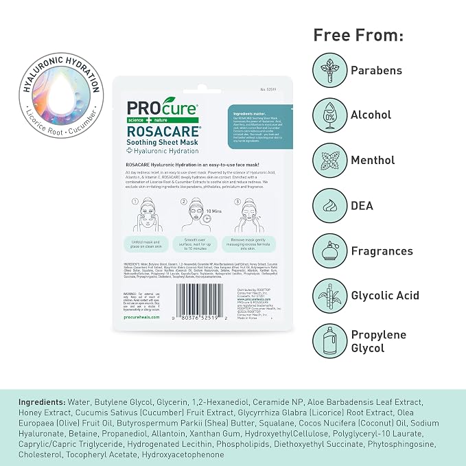 PROcure Rosacare Redness Relief Sheet Face Mask – 5 Pack – Hyaluronic Acid - Image 7
