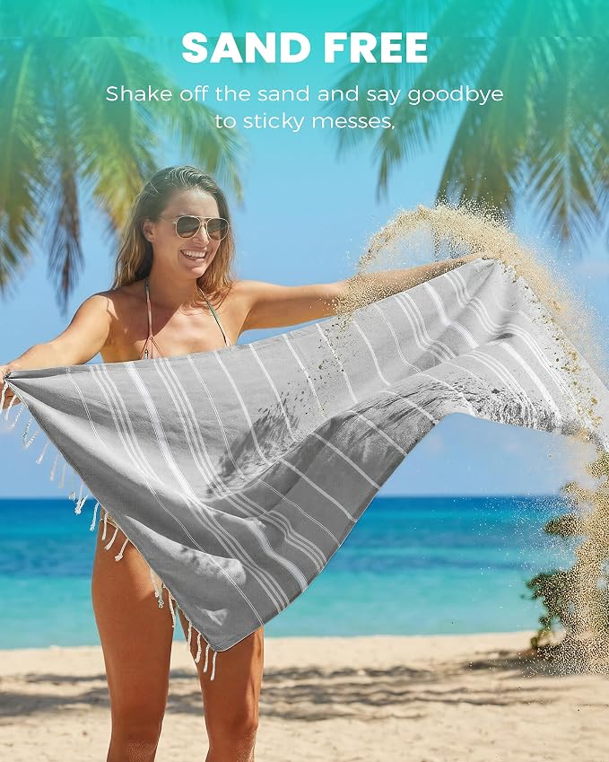 Antfuny 2 Packs Turkish Beach Towels Sand Free Quick Dry Oversized Bath Pool - Image 3