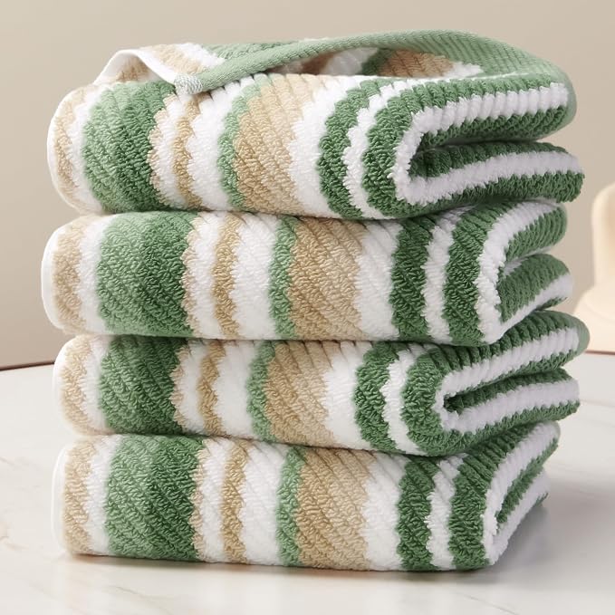 Green Hand Towels Set of 4, Striped Hand Towels by VOOVAMOVAS