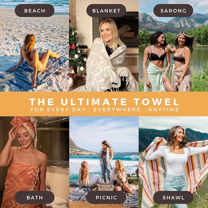 FESHKA Sand Proof Turkish Beach Towel – Oversized, Quick Dry & Lightweight - Image 3