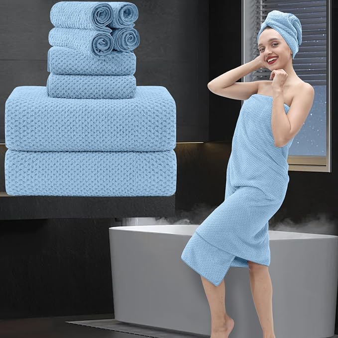8 Piece Bathroom Towel Set Blue |2 Oversized Large Bath Towels Sheet, 2 Hand by MAGGEA