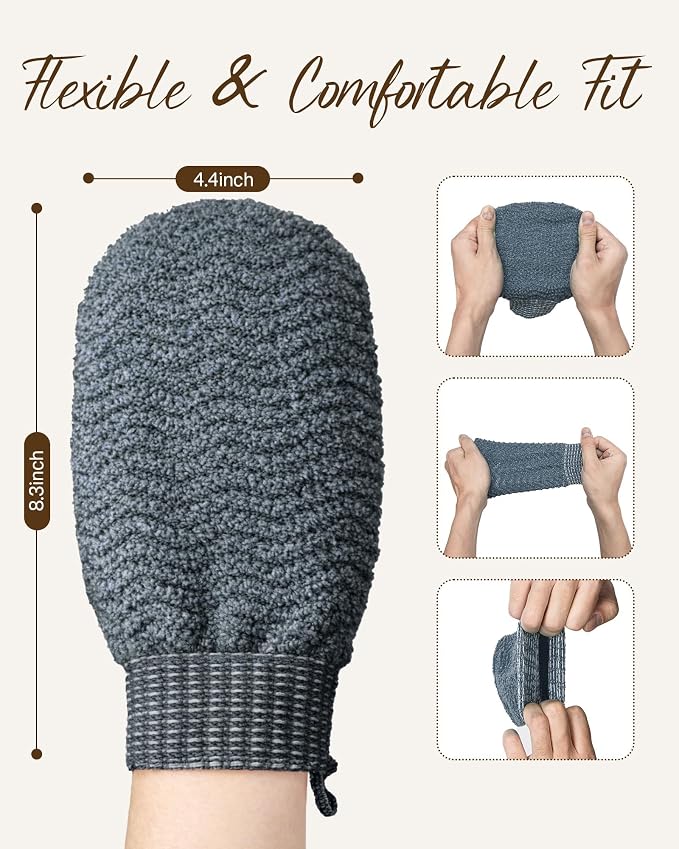 Exfoliating Gloves 2 Pack, Wave Texture Exfoliating Mitt - Image 5