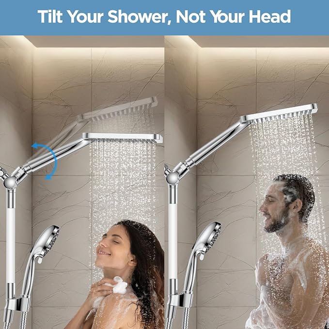Dual Handheld Shower Head Combo, 2-in-1 Rain Shower Heads System Wide Rainfall - Image 3