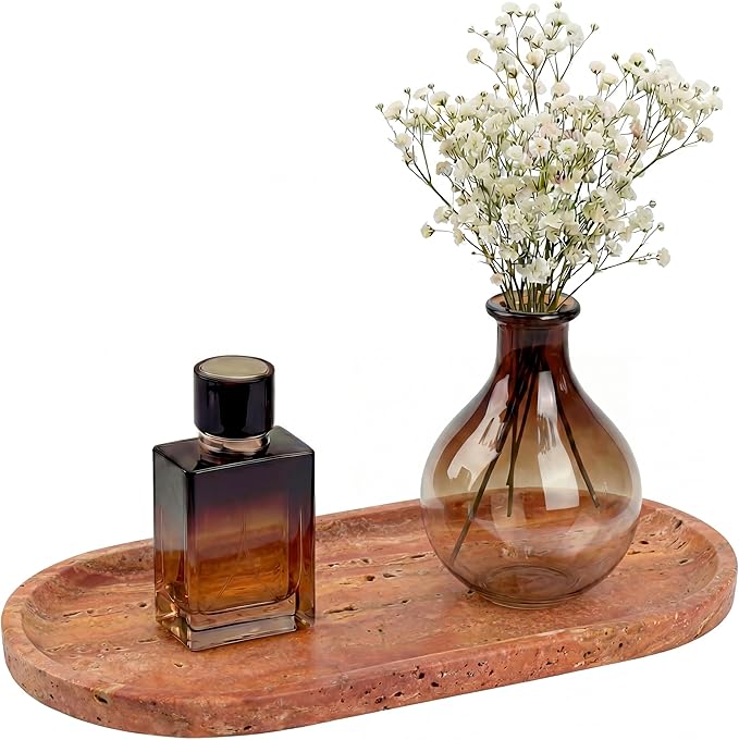 YKAJO Oval Real Marble Tray for Bathroom Kitchen Counter Stone Decorative by YKAJO