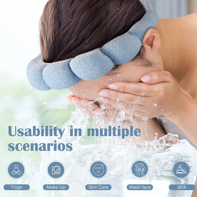 Ztomine Headbands, Makeup Removal, or Facial Mask Usage, Dark Khaki + Blue - Image 2