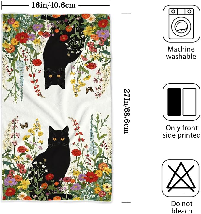 Accnicc 2 Pack Black Cat Bathroom Hand Towels Decorative Spring Floral Dish - Image 7