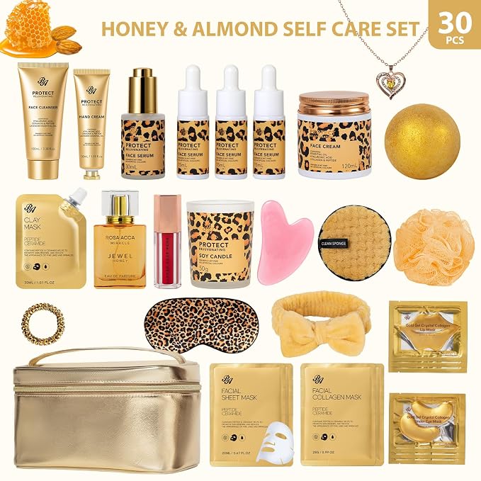 33 Pcs Mother's Day Gift, Honey & Almond Skin Care Gift Set, Spa Bath & Body - Image 2