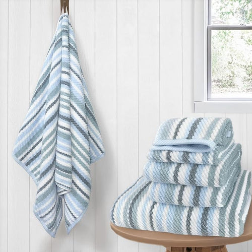 100% Cotton Blue Striped Luxury 6 Piece Towel Set, Quick Dry & Highly Absorbent by VOOVAMOVAS