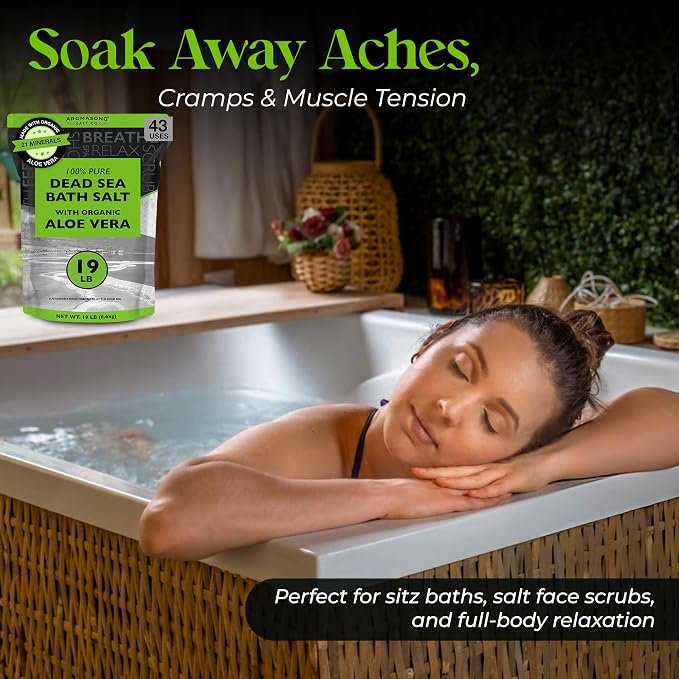 Aromasong Dead Sea Salt with Organic Aloe Vera, Spa Bath Salts, 19 Lbs Fine - Image 6