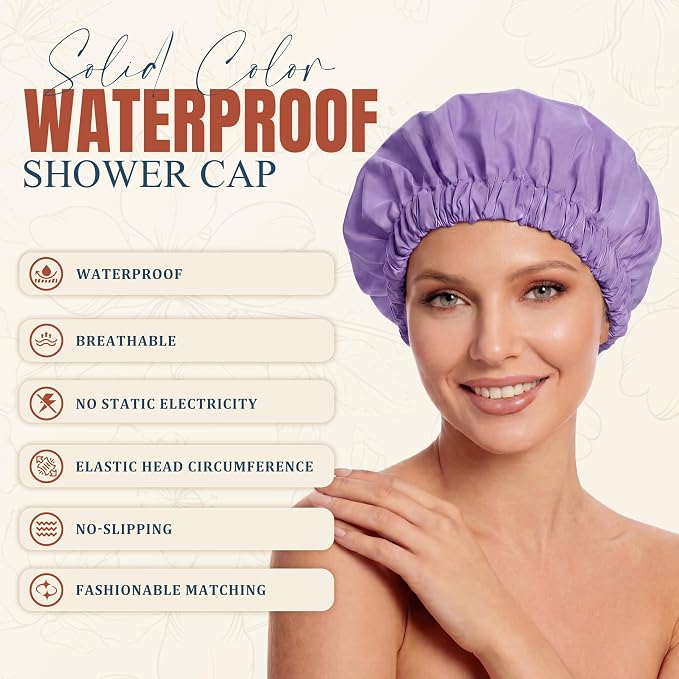 Reusable Shower Cap for Women, Large Waterproof Shower Bonnet - Image 2