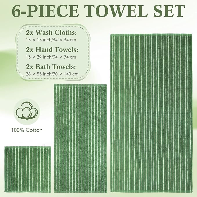6 Pcs Large Bath Towels Set 28x55 Inch Soft Cotton Towels - Image 2