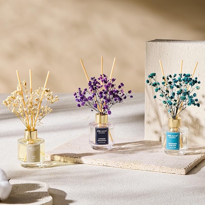 Airkeep Reed Diffuser Set of 3, Clean Linen Ocean Mist&Sea Salt Lavender - Image 5