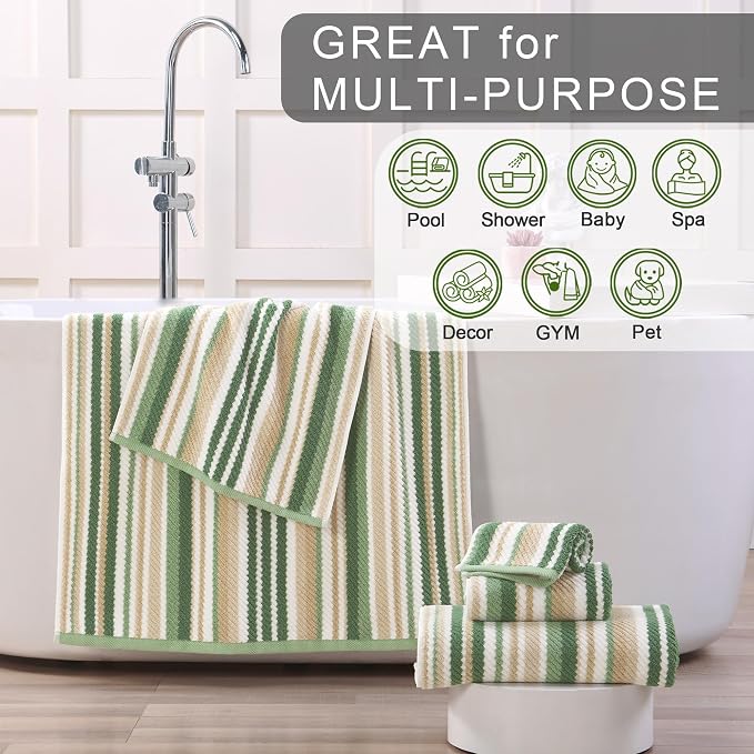 Green Striped Towels - Image 5