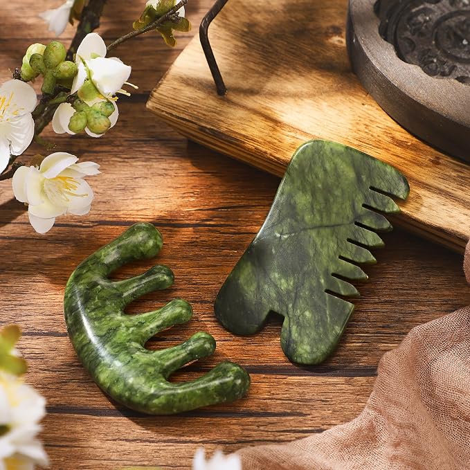 BBTO 2 Pcs Jade Comb for Scalp Massage Gua sha Comb for Head Body spa Hair - Image 2