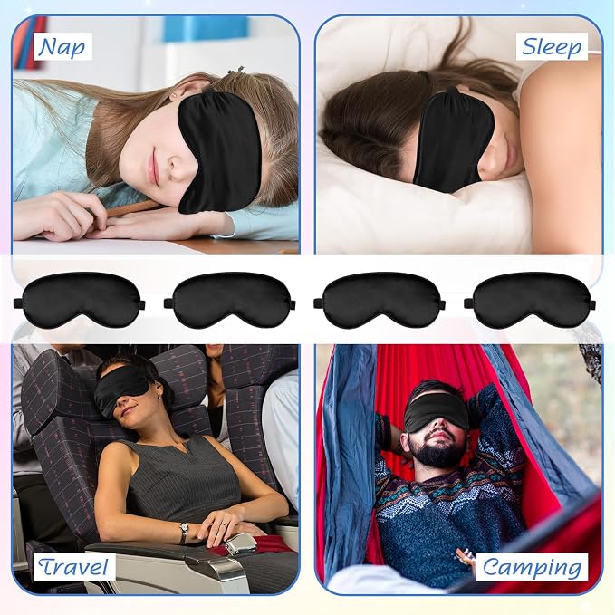 BBTO 4 Pcs Silk Sleep Eye Masks Smooth Soft Satin Eye Covers - Image 7