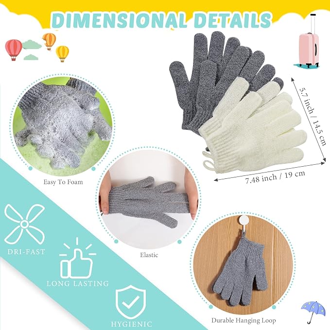4 Pack Exfoliating Washcloth Back Scrubber Set, 2 Exfoliating Body Scrubber - Image 3