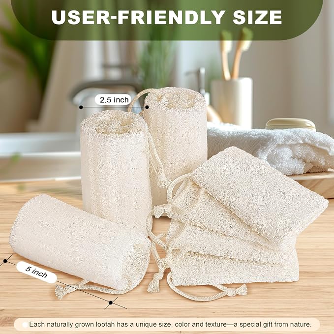 7 Pack Natural Loofah Body Scrubber Sponge, 5 Inches Organic Luffa - Image 4