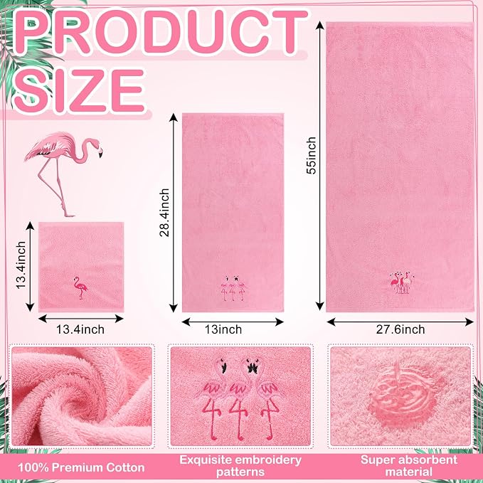 3 Pcs Flamingo Bathroom Towel Set Farmhouse Embroidered Flamingo Towels Vintage - Image 2