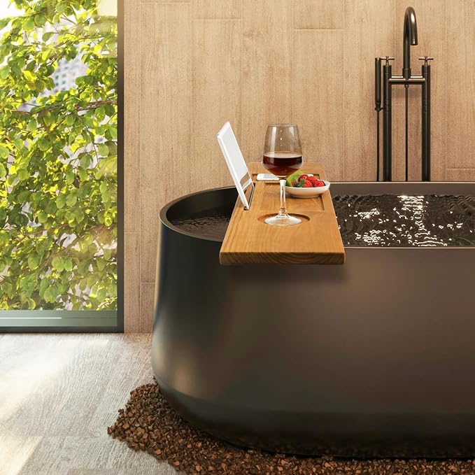 VaeFae Teak Bathtub Tray Table, Wooden Bath Board - Image 6