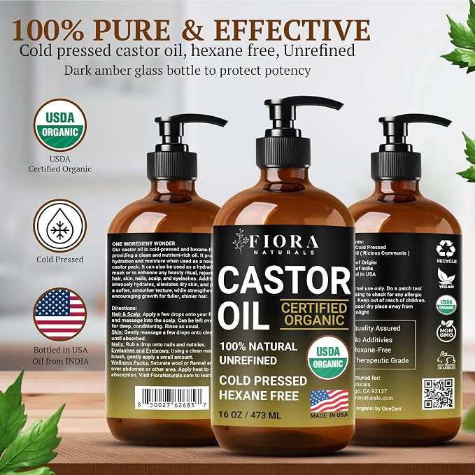 Organic Castor Oil in Glass Bottle – 16 Oz Cold Pressed & Hexane-Free – USDA - Image 3
