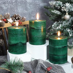 Fir Pine Scented Pillar Candles 3x4 Inch Dark Green 3-Layered Handcraft Holiday - Image 6