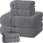 Gray Bath Towel Set of 6 by WhiteClassic