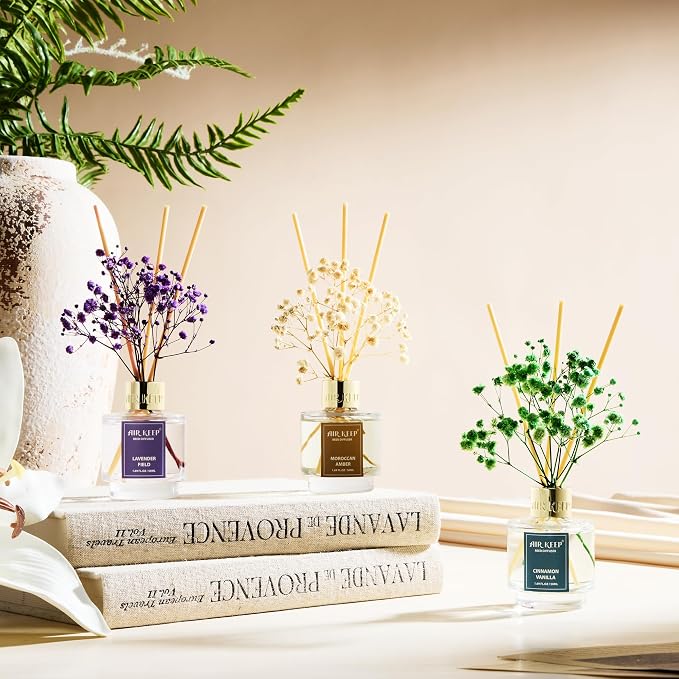 Airkeep Reed Diffuser Set of 3, Cinnamon Vanilla Lavender Field Moroccan Amber - Image 6