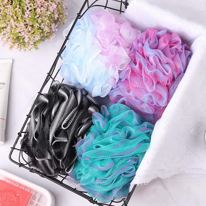 BTYMS 4 Pieces 75g/pc Shower Loofahs Large Bath Sponge Mesh Pouf Wash Puff - Image 6